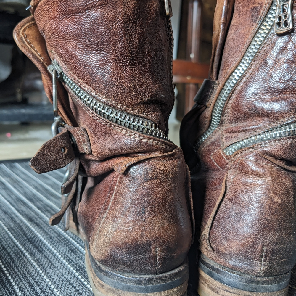 women's AS98 Brown Leather Buckle Boots - Picture 2 of 5
